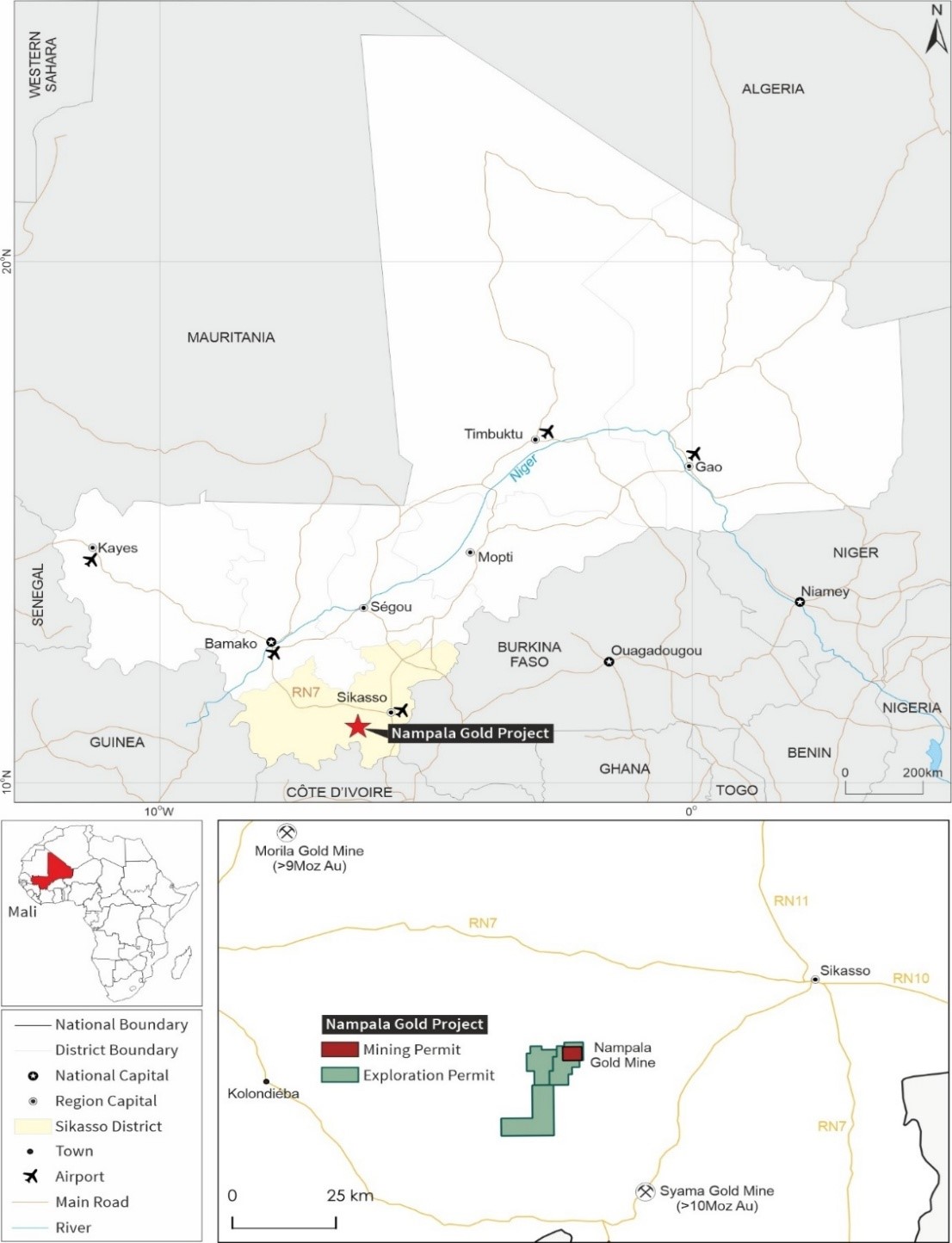 Regional location of the Nampala Gold Project