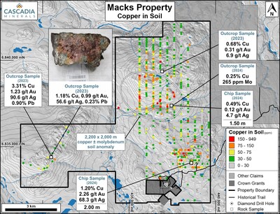 Macks Copper-in-Soil (CNW Group/Cascadia Minerals Ltd.)