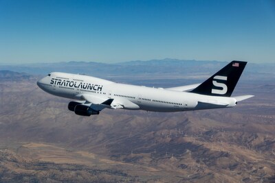 Stratolaunch's Spirirt of Mojave launch platform soars near its base of operations in Mojave, CA.