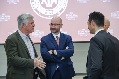 Doug Robison (left) visits with Texas Representative Cody Harris and Texas A&M's Dr. Joe Elabd, Vice Chancellor for Research.