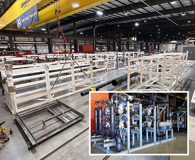 ACI's ability to self perform a variety of services and standardized processes create unlimited opportunities for our customers in the modular construction space, from massive racks of steel pipe to mechanical room components, such as this heat exchangers (inset), to full mechanical rooms.