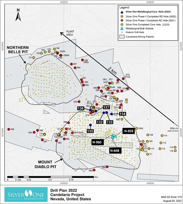 Figure 2 - Candelaria’s map showing the location of metallurgical holes and other drill holes in the area of Mount Diablo and Northern Belle pits.