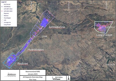 Figure 2: Westmoreland - Mineral Resource Estimate Areas (no Mineral Resources are reported for the Link area) (CNW Group/Laramide Resources Ltd.)