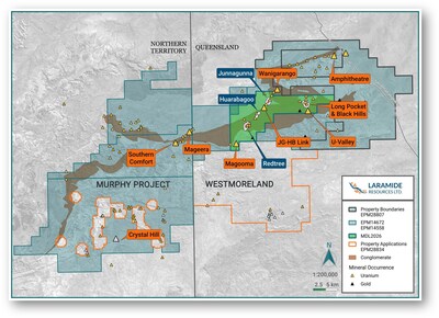 Figure 1: Westmoreland Project Map showing uranium prospects and deposits (CNW Group/Laramide Resources Ltd.)