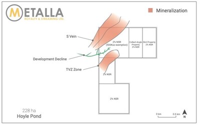 Hoyle Pond royalty map (CNW Group/Metalla Royalty & Streaming Ltd.)