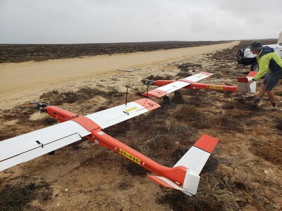 Bruce Johnson of the Mineral Services Group prepares one of two of the Remote Mapper UAV's for flight.  Remote Mapper is a system for efficiently collecting ultra-high resolution magnetic data and is being used on the Kraaipan Gold Project in Botswana. (CNW Group/North Arrow Minerals Inc.)