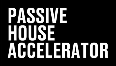 "Passive House Accelerator" is written in white capital letters against a black background. (PRNewsfoto/Passive House Accelerator)