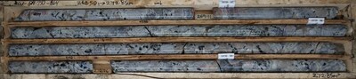 Figure 4: Very high-grade spodumene pegmatite with very large spodumene crystals from the Nova Zone at CV5 (drill hole CV24-733). Drill core grades 4.0% Li2O over 18.4 m (254.0 m to 272.4 m). (CNW Group/Patriot Battery Metals Inc.)