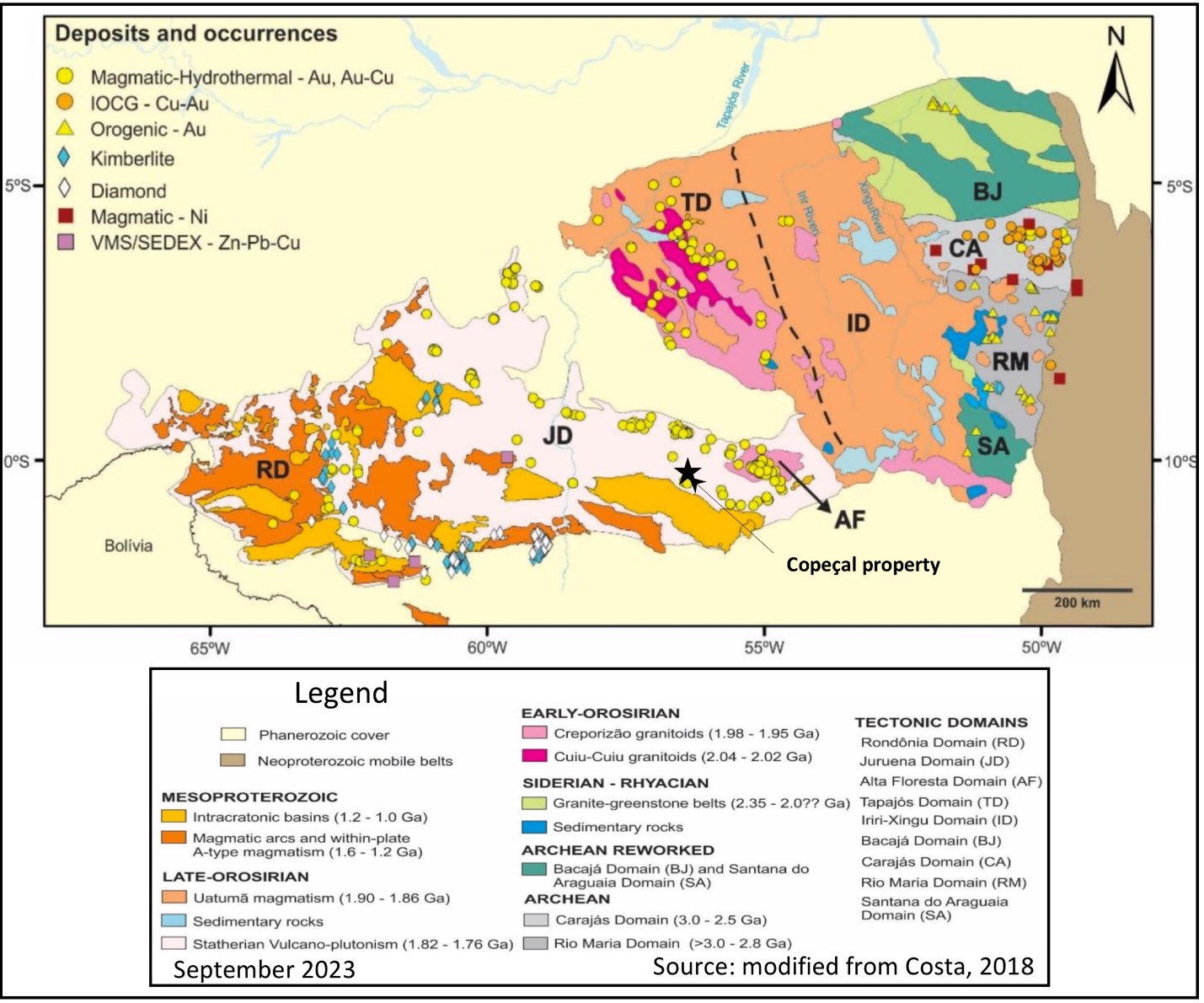 Figure 1: Regional geology and Copeçal Gold Project’s proximity to known deposits and mineralized occurrences