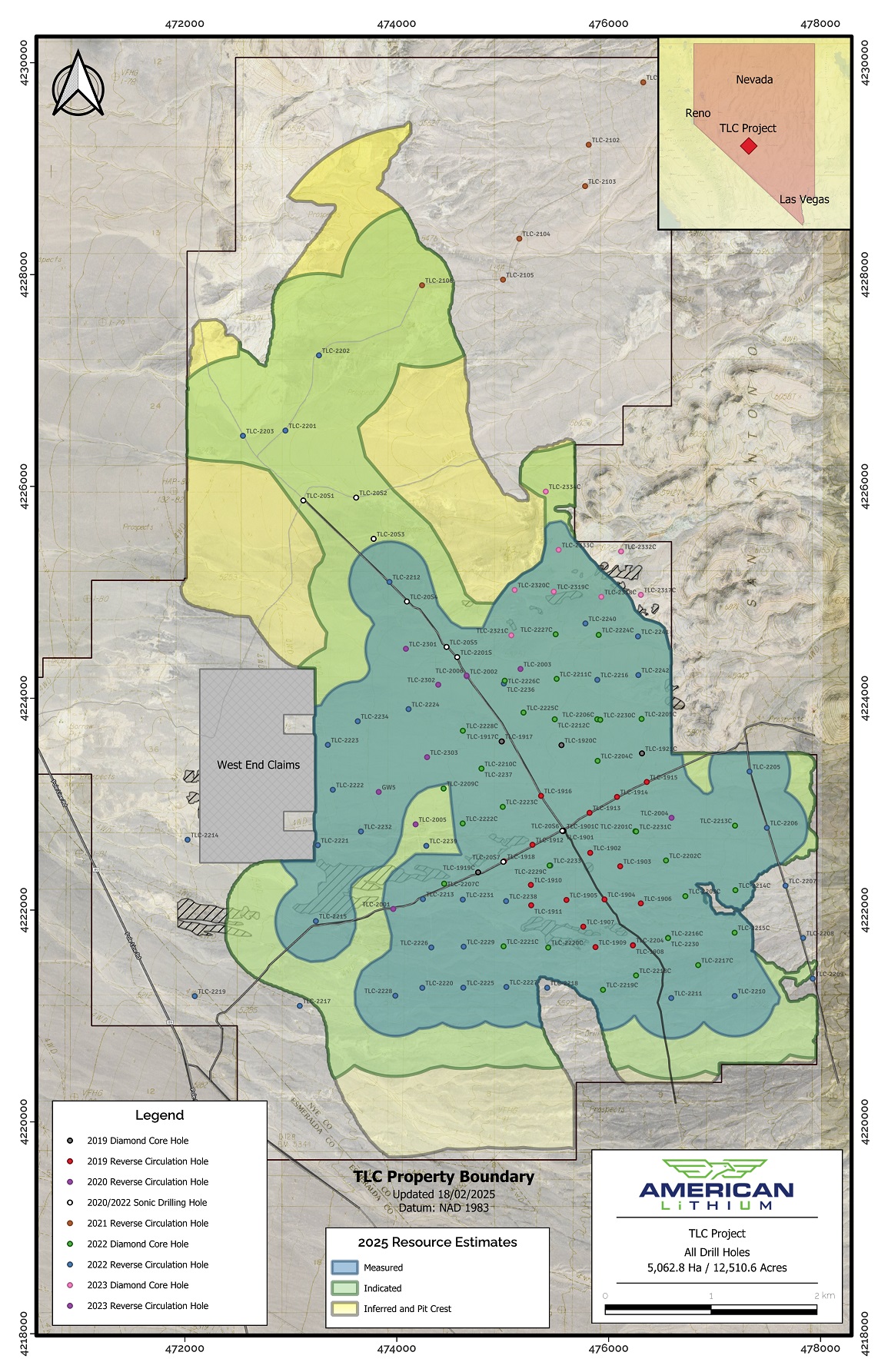 TLC Project Updated Mineral Resource Block Outline and Drill Hole Location Map