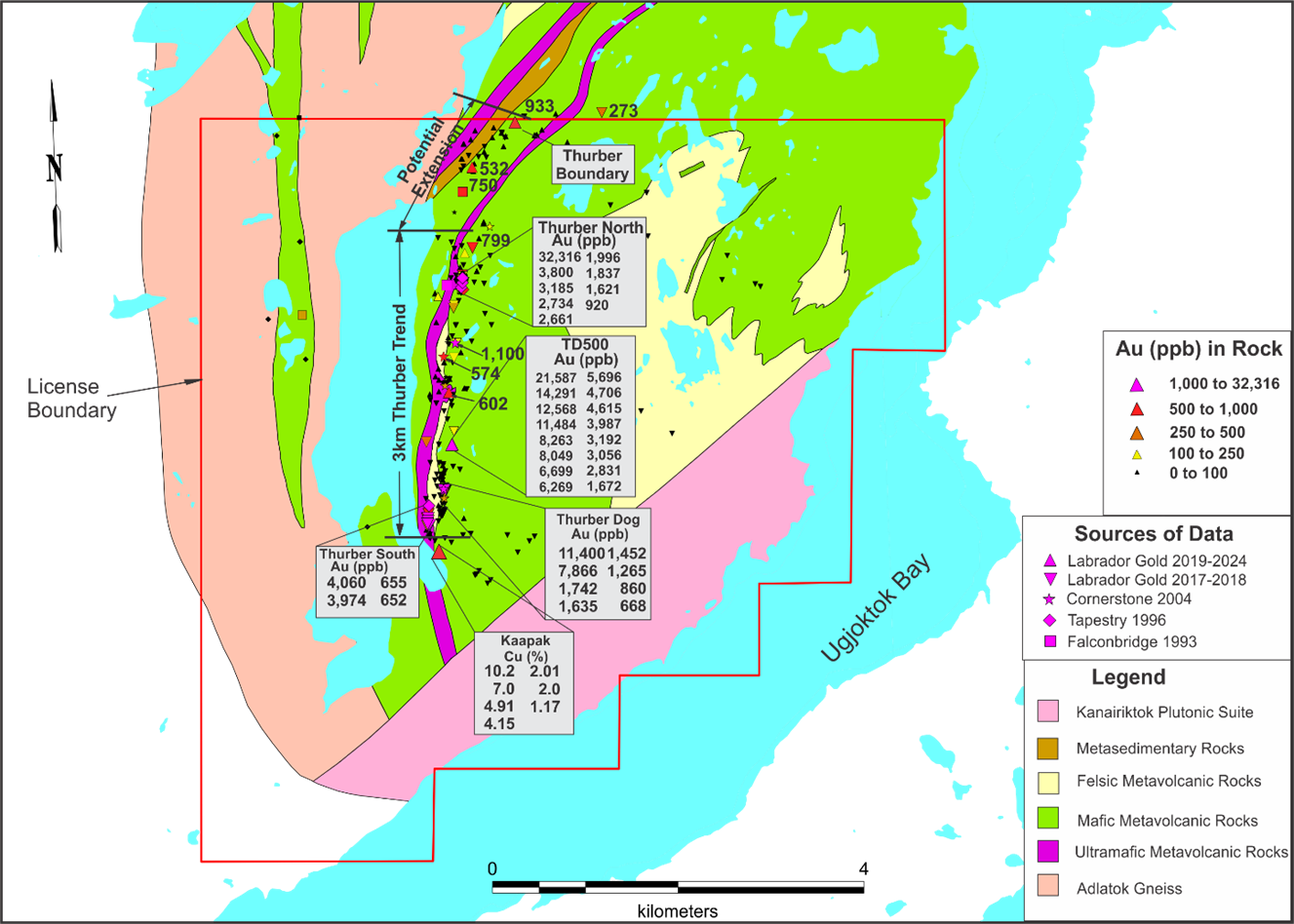 Gold and copper potential of the Thurber license, north Florence Lake greenstone belt.