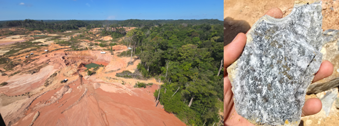 Aerial shot of the Stranger target (left) and hand sample from the Puma target (right).