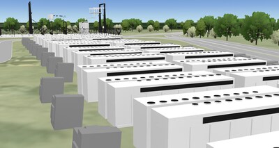 Digital rendering of Alabama Power's scale battery energy storage system (BESS) on former Plant Gorgas site.