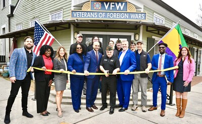 Left to Right: Glynn Woodal, PosiGen Director of Operations; Mae Chapman, Campus Navigator and LaVetCorps at Delgado Community College, Moria Hanes, Executive Director at Empowered by Light; State Representative-Delisha Boyd; Louisiana State Senator Royce Duplessis; Kevin York, Commander of VFW Post 8973, Tom Neyhart, PosiGen Founder and Executive Chair; Jeff Cantin, President and Founder of Solar Alternatives, Jerome Johnson, Community Outreach Coordinator for Troy Carter’s Office, Fallon Lucka